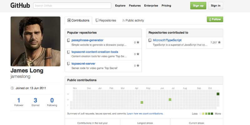 Github developer profile